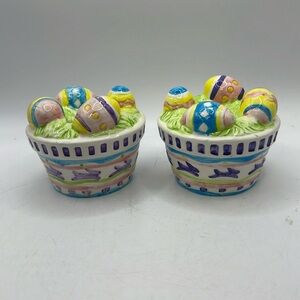 Vtg American Greetings Forget Me Not Set 2 Easter Egg Candlestick Holder Decor